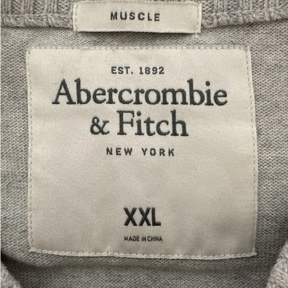 Abercrombie & Fitch Muscle Fit Sweater Gray V-Neck Cashmere Blend Logo XXL